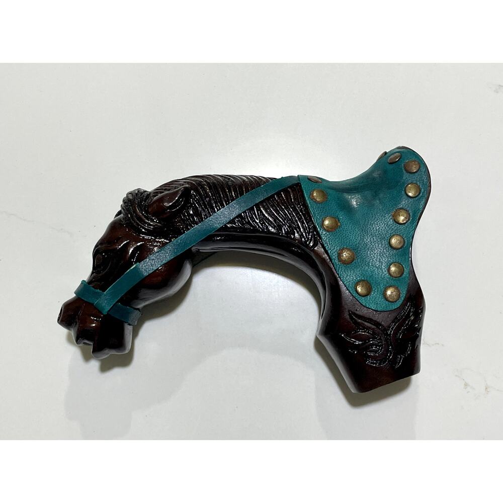 Equestrian Wooden Handcrafted Walking Stick Top with Built-In Threaded Mount